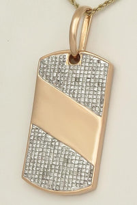 MENS 14k ROSE GOLD INVISIBLE SET 4.00ct SQUARE DIAMOND DOG TAG PENDANT 2.04"