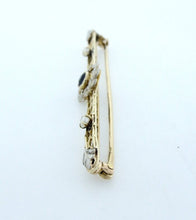 Load image into Gallery viewer, 10K GOLD VINTAGE SAPPHIRE FRESHWATER PEARL PIN BROOCH
