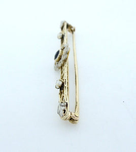 10K GOLD VINTAGE SAPPHIRE FRESHWATER PEARL PIN BROOCH