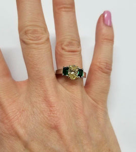 GIA PLATINUM 18k YELLOW GOLD 1.28ct YELLOW OVAL DIAMOND EMERALD ENGAGEMENT RING