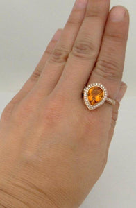 18K ROSE GOLD 2 3/4ct PEAR ORANGE CITRINE HALO DIAMOND RING
