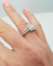 Load image into Gallery viewer, LADIES 10k WHITE GOLD 1/2ct ROUND DIAMOND ILLUSION HEAD HALO ENGAGEMENT RING
