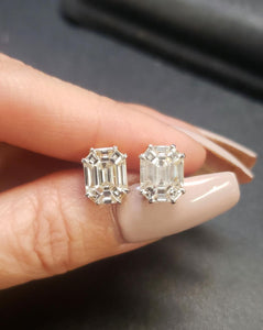 2.08ct T.W. Emerald Diamond Composite Studs Earrings in 18k Yellow Gold