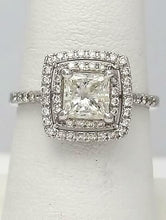 Load image into Gallery viewer, 1 1/2 CT. PRINCESS CUT DIAMOND DOUBLE HALO ENGAGEMENT RING IN 14K WHITE GOLD
