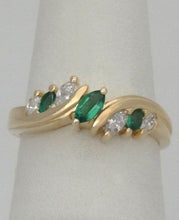Load image into Gallery viewer, LADIES 14K YELLOW GOLD MARQUISE 1/4ct GREEN TOURMALINE DIAMOND RING
