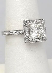 1.85 CT. TW. Princess Cut Diamond Halo Engagement Ring In 14k White Gold