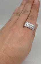 Load image into Gallery viewer, LADIES 14k WHITE GOLD 1.00ct ROUND PRINCESS CUT DIAMOND 3 THREE ROW RING 9 10mm
