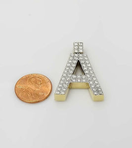 10k YELLOW GOLD 2.50ct ROUND DIAMOND 3D LETTER A INITIAL PENDANT 10.7g 1.44"