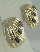 Load image into Gallery viewer, LADIES 14K YELLOW GOLD OVAL AMETHYST TOPAZ CITRINE SWIRL HOLLOW EARRINGS 1.19&quot;
