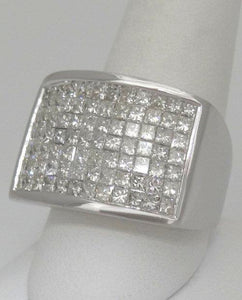 MENS 14K WHITE GOLD 5.00ct SQUARE DIAMOND PAVE WIDE BAND HEAVY RING
