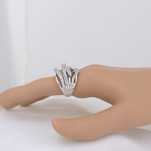 SIMON G. 18k WHITE GOLD 1.18ct VS ROUND DIAMOND CLUSTER WIDE WAVE COCKTAIL RING