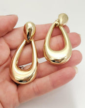 Load image into Gallery viewer, 14k YELLOW GOLD ITALIAN DANGLE OVAL PUFF HOOPS 2&quot;
