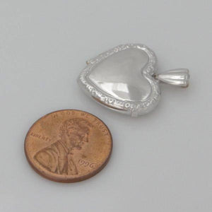 LADIES GIRLS 14K WHITE GOLD ENGRAVABLE HEART LOVE LOCKET PENDANT CHARM 1"
