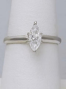 14k WHITE GOLD SIX PRONG SOLITAIRE .60ctw MARQUISE DIAMOND ENGAGEMENT RING