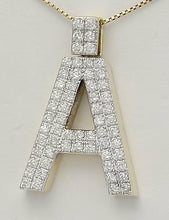 Load image into Gallery viewer, 10k YELLOW GOLD 2.50ct ROUND DIAMOND 3D LETTER A INITIAL PENDANT 10.7g 1.44&quot;
