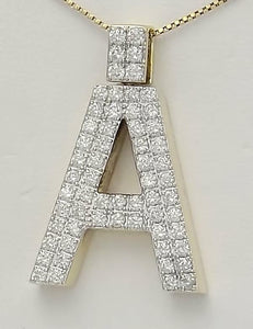 10k YELLOW GOLD 2.50ct ROUND DIAMOND 3D LETTER A INITIAL PENDANT 10.7g 1.44"