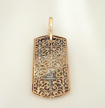 Load image into Gallery viewer, MENS 14k ROSE GOLD INVISIBLE SET 4.00ct SQUARE DIAMOND DOG TAG PENDANT 2.04&quot;
