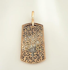 MENS 14k ROSE GOLD INVISIBLE SET 4.00ct SQUARE DIAMOND DOG TAG PENDANT 2.04"