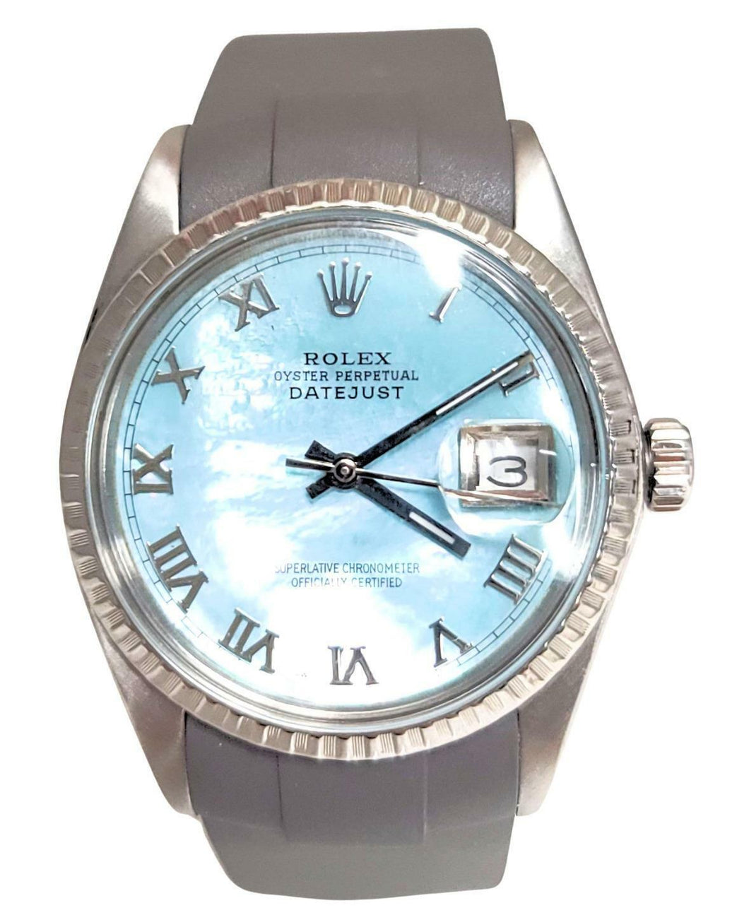 36mm ROLEX DATEJUST STAINLESS STEEL BLUE MOTHER OF PEARL DIAL WATCH