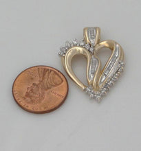 Load image into Gallery viewer, LADIES 10K YELLOW GOLD 1/2ct ROUND BAGUETTE DIAMOND HEART LOVE PENDANT CHARM 1&quot;
