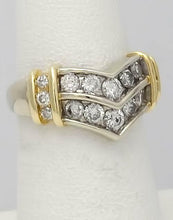 Load image into Gallery viewer, 14k TWO TONE GOLD TWO ROW 3/4ct ROUND DIAMOND CHANNEL SET V SHAPE BAND RING
