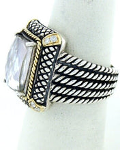 Load image into Gallery viewer, 925 STERLING SILVER 18K GOLD PINK QUARTZ DIAMOND CABLE RING
