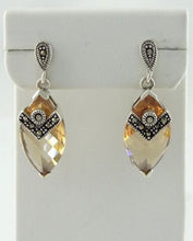 Load image into Gallery viewer, 925 STERLING SILVER CUSTOM MARQUISE PEACH CZ MARCASITE DANGLE EARRINGS 1.18&quot;
