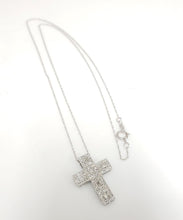 Load image into Gallery viewer, .50ct Baguette &amp; Round Diamond Cross Necklace in 10k White Gold
