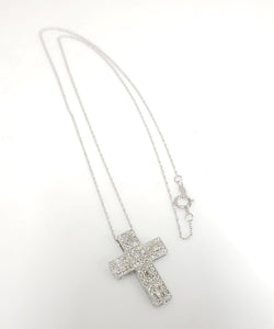 .50ct Baguette & Round Diamond Cross Necklace in 10k White Gold