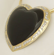 Load image into Gallery viewer, HUGE 14K YELLOW GOLD HEART BLACK ONYX 2.00ct ROUND DIAMOND PENDANT SLIDE 3&quot;
