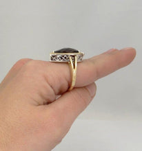 Load image into Gallery viewer, LADIES TWO TONE 14K YELLOW WHITE GOLD 10ct PEAR SMOKY TOPAZ STATEMENT RING 8 3/4
