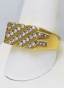 14k YELLOW GOLD RECTANGLE FIVE ROW CHANNEL SET 3/4ct ROUND DIAMOND RING