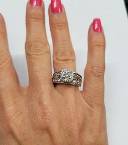 LADIES 14k WHITE GOLD 1 1/4ct ROUND DIAMOND HALO WIDE BAND ENGAGEMENT RING
