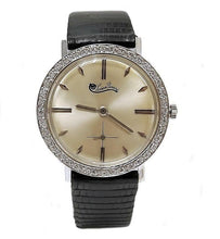 Load image into Gallery viewer, VINTAGE 14k WHITE GOLD LUCIEN PICCARD 1/2ct DIAMOND SILVER LEATHER WATCH 33m
