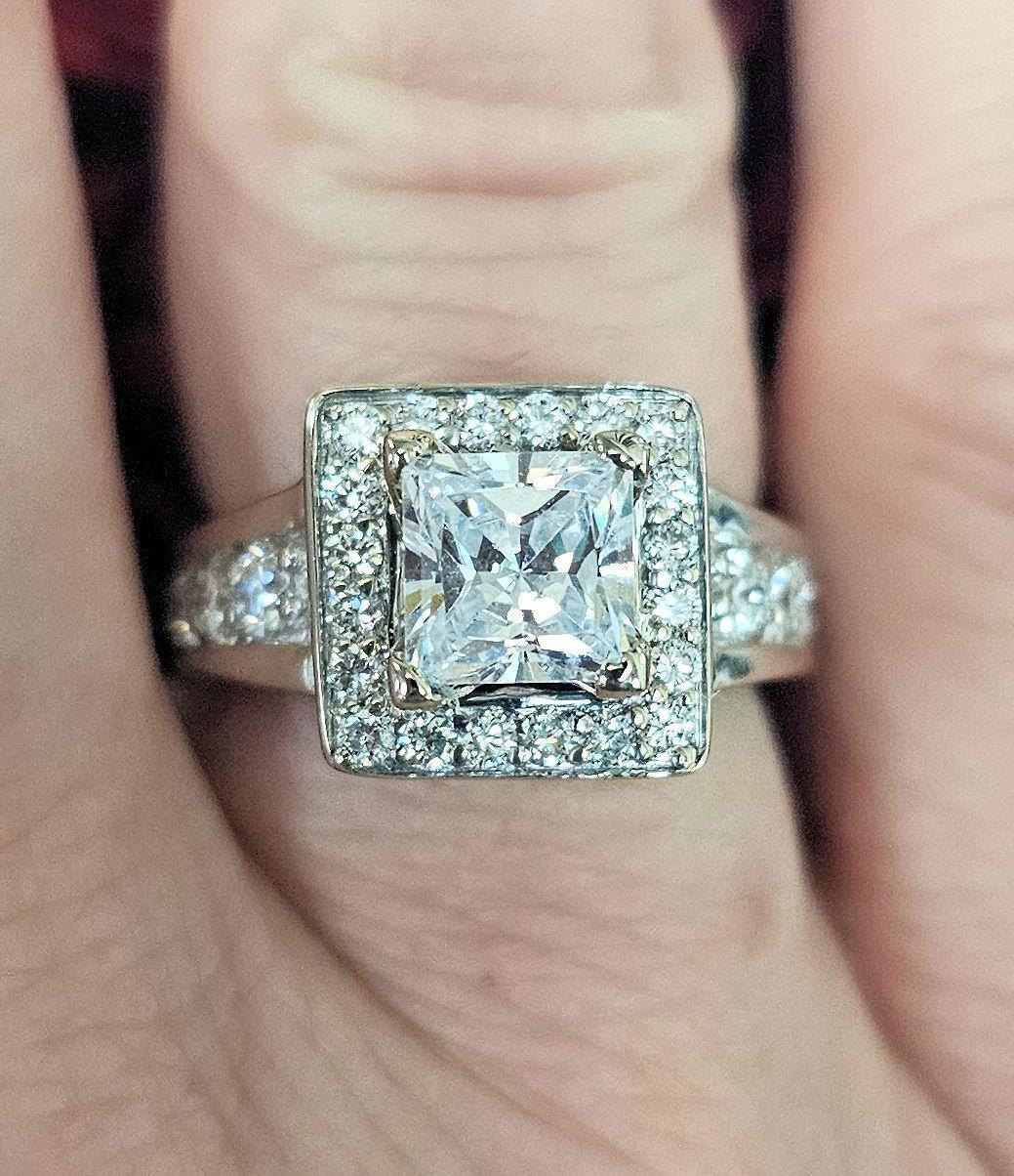 14k White Gold Princess Cut Square .77ct Diamond Engagement Ring Semi Mount