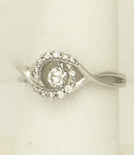 Load image into Gallery viewer, LADIES 14k WHITE GOLD 1/3ct ROUND SHIMMER FLOATING DIAMOND HALO FILIGREE RING
