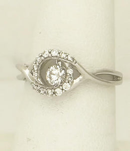 LADIES 14k WHITE GOLD 1/3ct ROUND SHIMMER FLOATING DIAMOND HALO FILIGREE RING