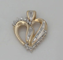 Load image into Gallery viewer, LADIES 10K YELLOW GOLD 1/2ct ROUND BAGUETTE DIAMOND HEART LOVE PENDANT CHARM 1&quot;
