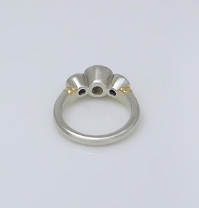 PLATINUM 750 1.17ct DIAMOND .50ct SAPPHIRE THREE STONE BEZEL SET ENGAGEMENT RING