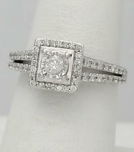 Load image into Gallery viewer, LADIES 10k WHITE GOLD 1/2ct ROUND DIAMOND ILLUSION HEAD HALO ENGAGEMENT RING
