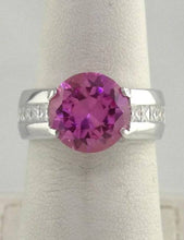 Load image into Gallery viewer, 14K WHITE GOLD ROUND PINK TOPAZ &amp; PRINCESS DIAMOND RING VS
