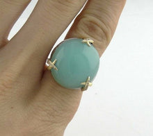 Load image into Gallery viewer, LADIES 925 18K YELLOW GOLD TEXTURED CABOCHON CHRYSOPRASE DIAMOND RING 7 3/4
