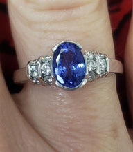 Load image into Gallery viewer, 18k White Gold Oval 7 x 5mm Tanzanite &amp; Diamond Ring
