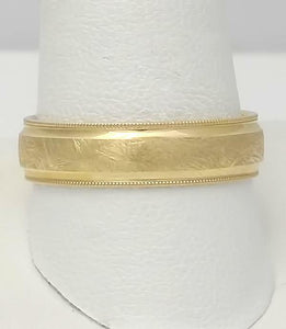 14k YELLOW GOLD BRUSHED MILGRAIN WEDDING BAND CROWN 6MM