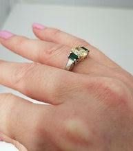 Load image into Gallery viewer, GIA PLATINUM 18k YELLOW GOLD 1.28ct YELLOW OVAL DIAMOND EMERALD ENGAGEMENT RING
