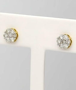 1.00 CT. T.W. Round Diamond Composite Flower Stud Earrings in 14K Yellow Gold