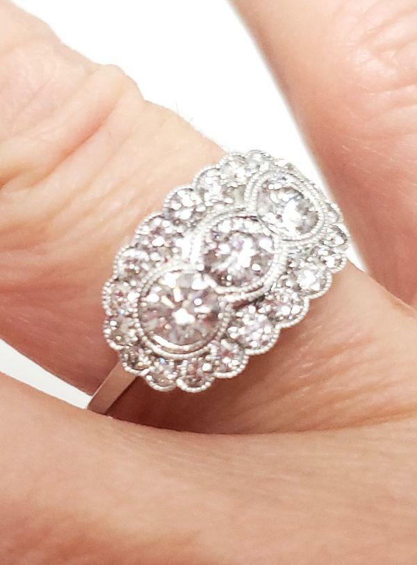 1.33ct T.W. THREE DIAMOND VINTAGE STYLE RING IN 14K WHITE GOLD