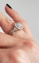 Load image into Gallery viewer, 14k YELLOW GOLD .75ctw PRINCESS CUT DIAMOND DOUBLE HALO ENGAGEMENT BRIDAL SET
