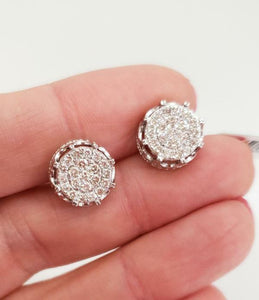 MENS .75ct DIAMOND ROUND CROWN COMPOSITE EARRINGS in 10K WHITE GOLD