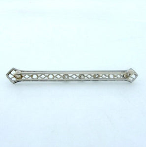 14K WHITE GOLD VINTAGE 1/4ct 3 ROUND MINE CUT DIAMOND PIN BROOCH